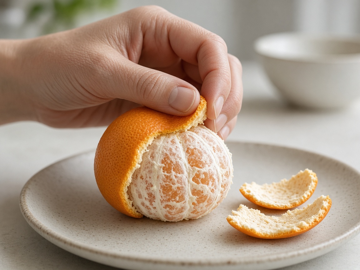 Mandarin pucolása úgy, hogy a fehér hártya a gerezdeken marad